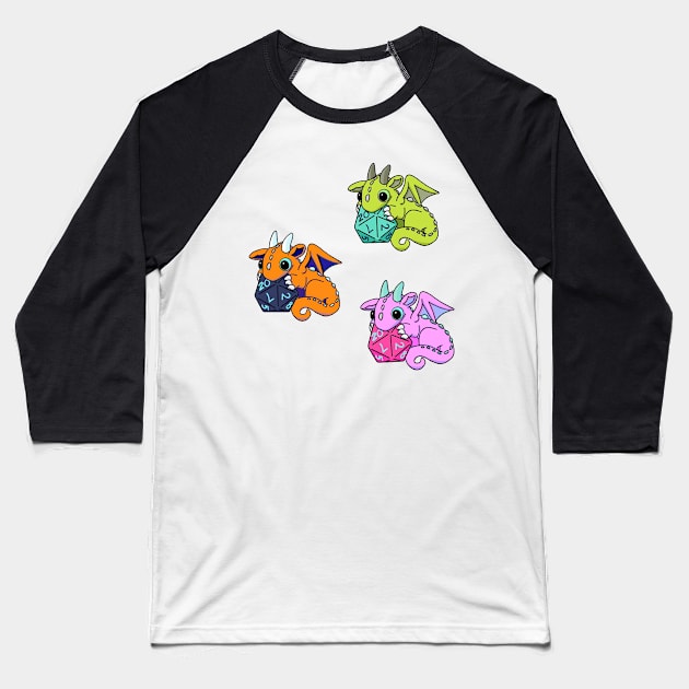 Trio of Orange Dice Goblin Dragon Babies Baseball T-Shirt by Winging-It